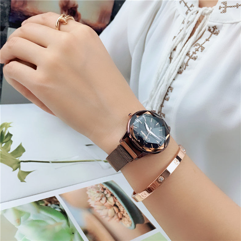 Star-cut face waterproof student watch