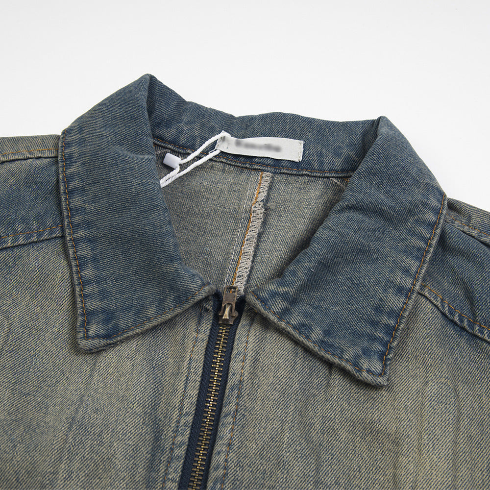 Punk Old Wash Denim Jacket Men