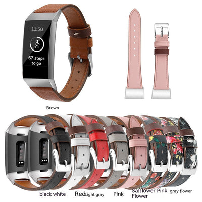 For Fitbit Charge34 Smart Watch Genuine Leather Strap