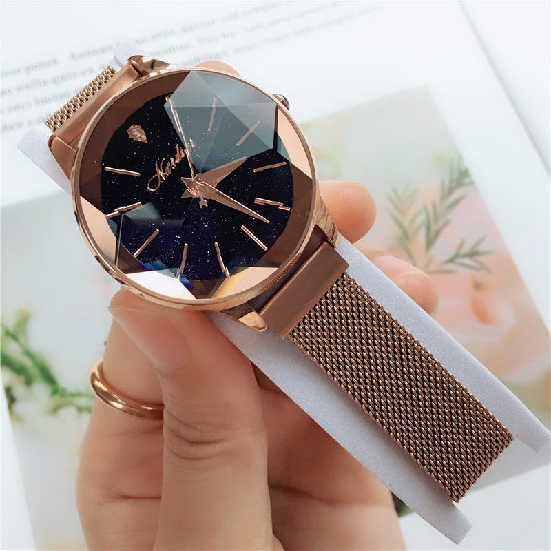 Star-cut face waterproof student watch