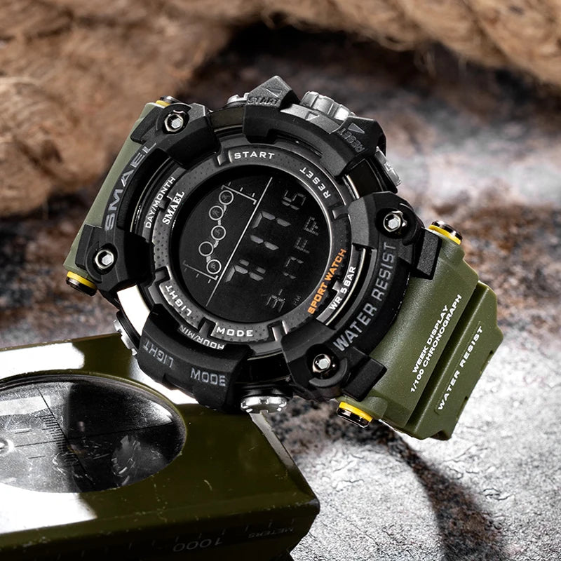 SMAEL Mens Watch Military Waterproof Sport WristWatch Digital Stopwatches for Men 1802 Military Electronic Watches Male Clock