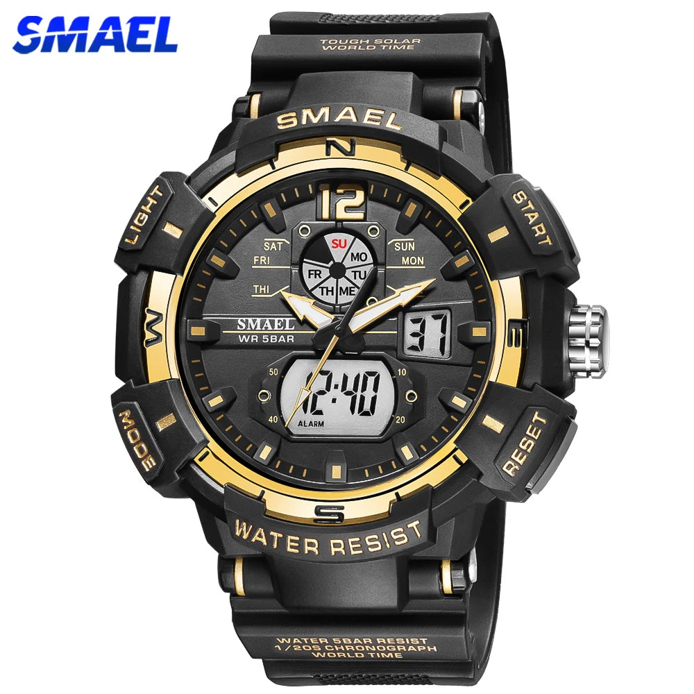 SMAEL Sport Watch Men Big Dial LED Digital Quartz Wrist Watches Men's Top Brand Luxury Digital-watch Military Army Clock Male