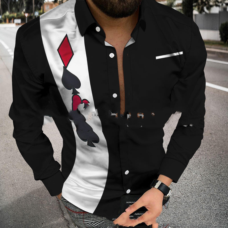 Men's Casual Simple Striped 3D Printed Shirt Long-sleeved Bottoming Shirt